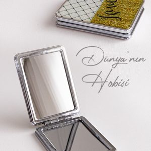Gold Cep Makyaj Aynası Kare Kalp Desenli